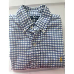 Ralph Lauren Custom Fit Blue White Check Cotton Button-Down Long Sleeve Shirt S